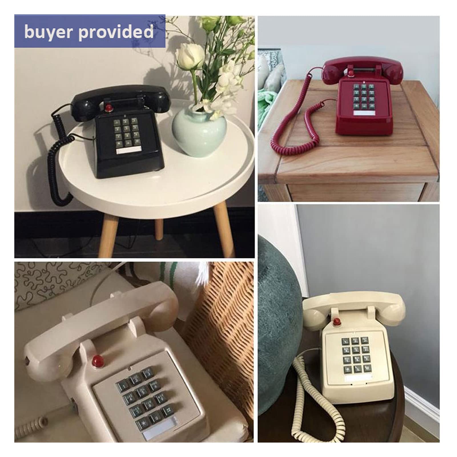 Teléfono Fijo con Cable de diseño Retro: clásico Vintage Antiguo con dial de botón, Mesa de Escritorio, Oficina en casa, Auricular con Cable en Espiral con dial de botón, Conector telefónico está