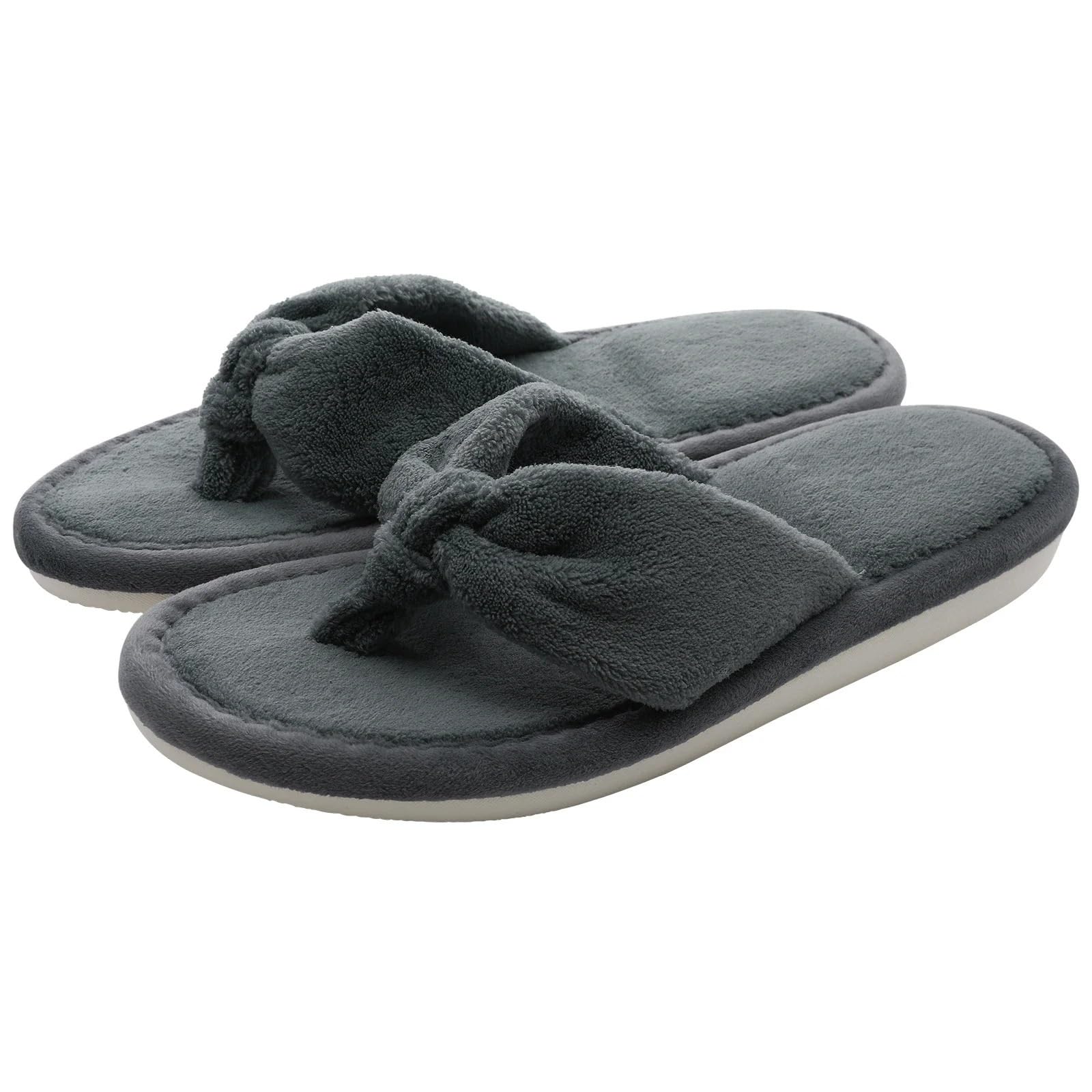 GIJMZY Women Home Slippers Open Toes Cozy Fur Flip-flops Winter Indoor Flat Bottom Cloud Slipper Comfortable Shoes(Grey,44-45)