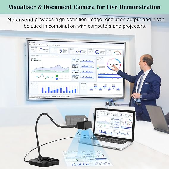 4K Visualiser for Teaching, USB Document Camera, PC Viewers for Classroom with LED Light, Auto Focus, Image Invert, Fold, for Classroom visualisation, Online Teaching, Learning Work