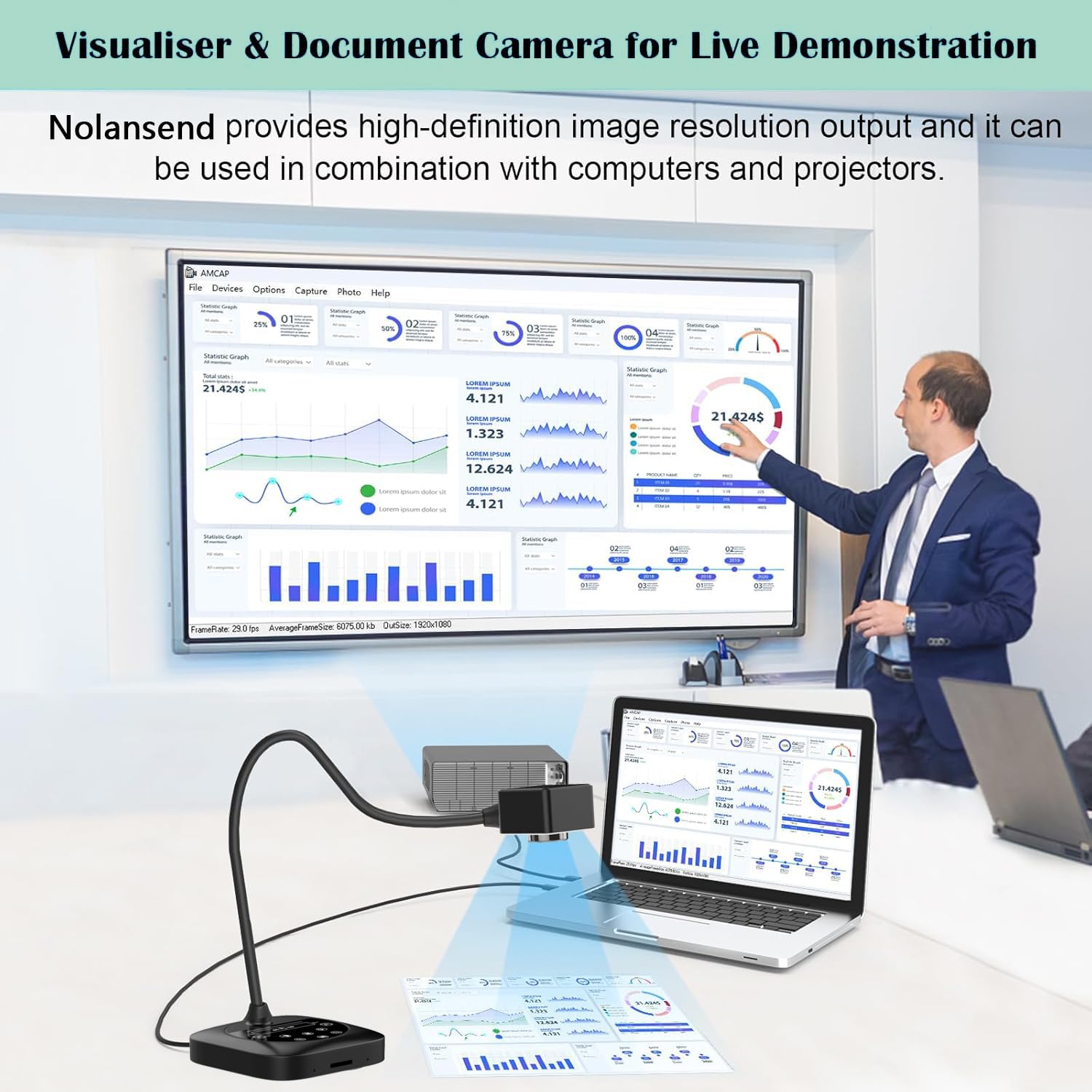 Visualiseur 4K pour l'enseignement, caméra de documents USB, visionneuse de PC pour salle de classe avec lumière LED, mise au point automatique, inversement d'image, pliage, pour la