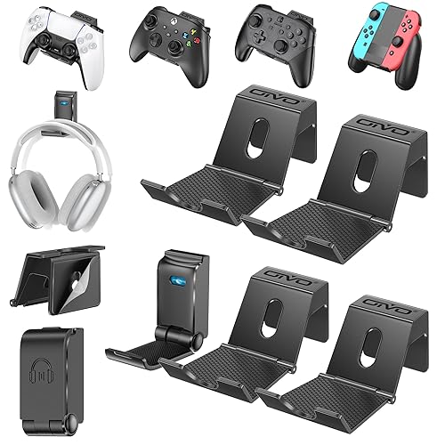 OIVO Controller & Headset Wall Mount Holder Stand, Foldable Headphone Stand, Gaming Controller Holder Hanger Hook, Universal Storage Organizer Controller/Earphone/Game Accessories-5 Packs - 4 X Controllers Holder & 1 X Headset Holder