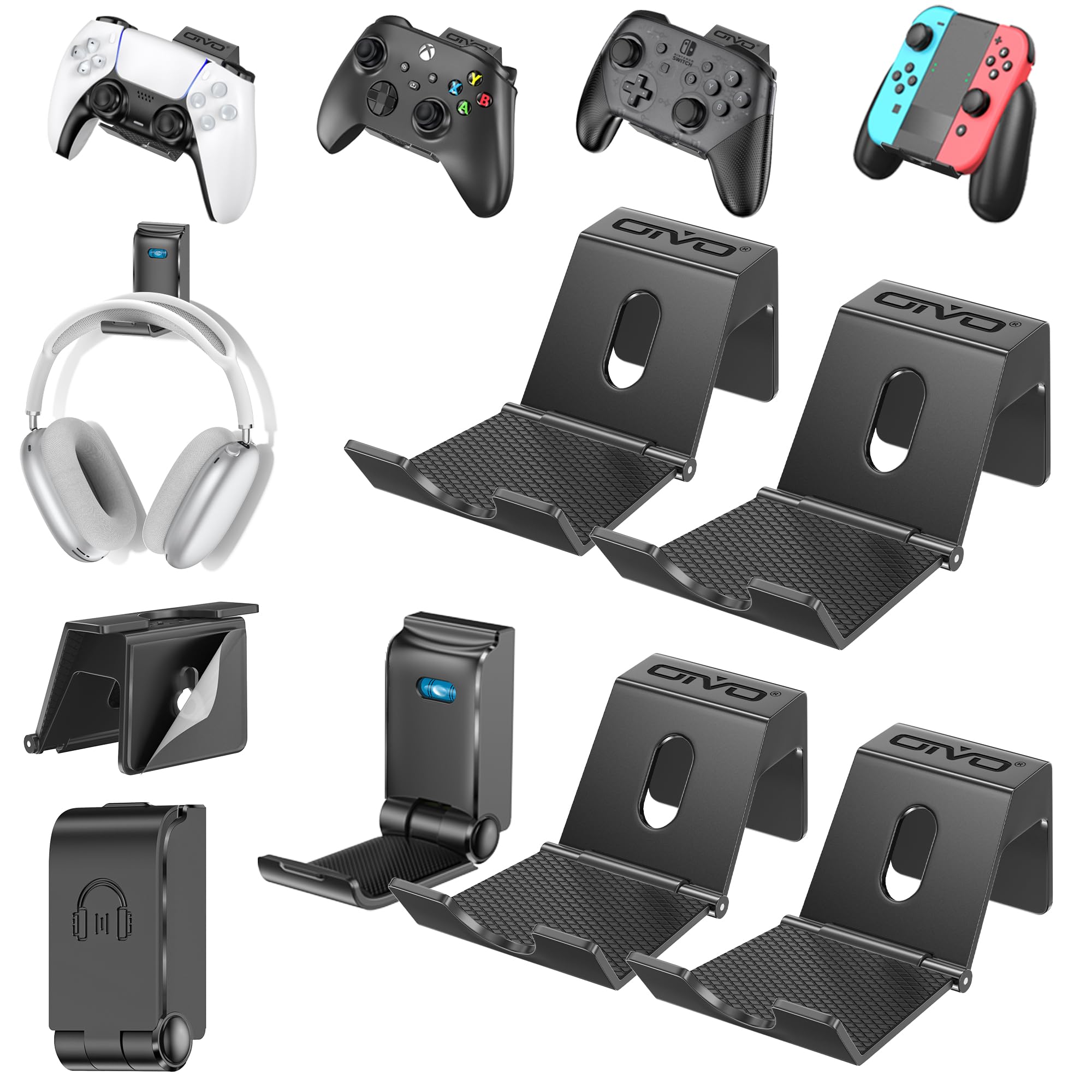 OIVO Controller & Headset Wall Mount Holder Stand, Foldable Headphone Stand, Gaming Controller Holder Hanger Hook, Universal Storage Organizer Controller/Earphone/Game Accessories-5 Packs