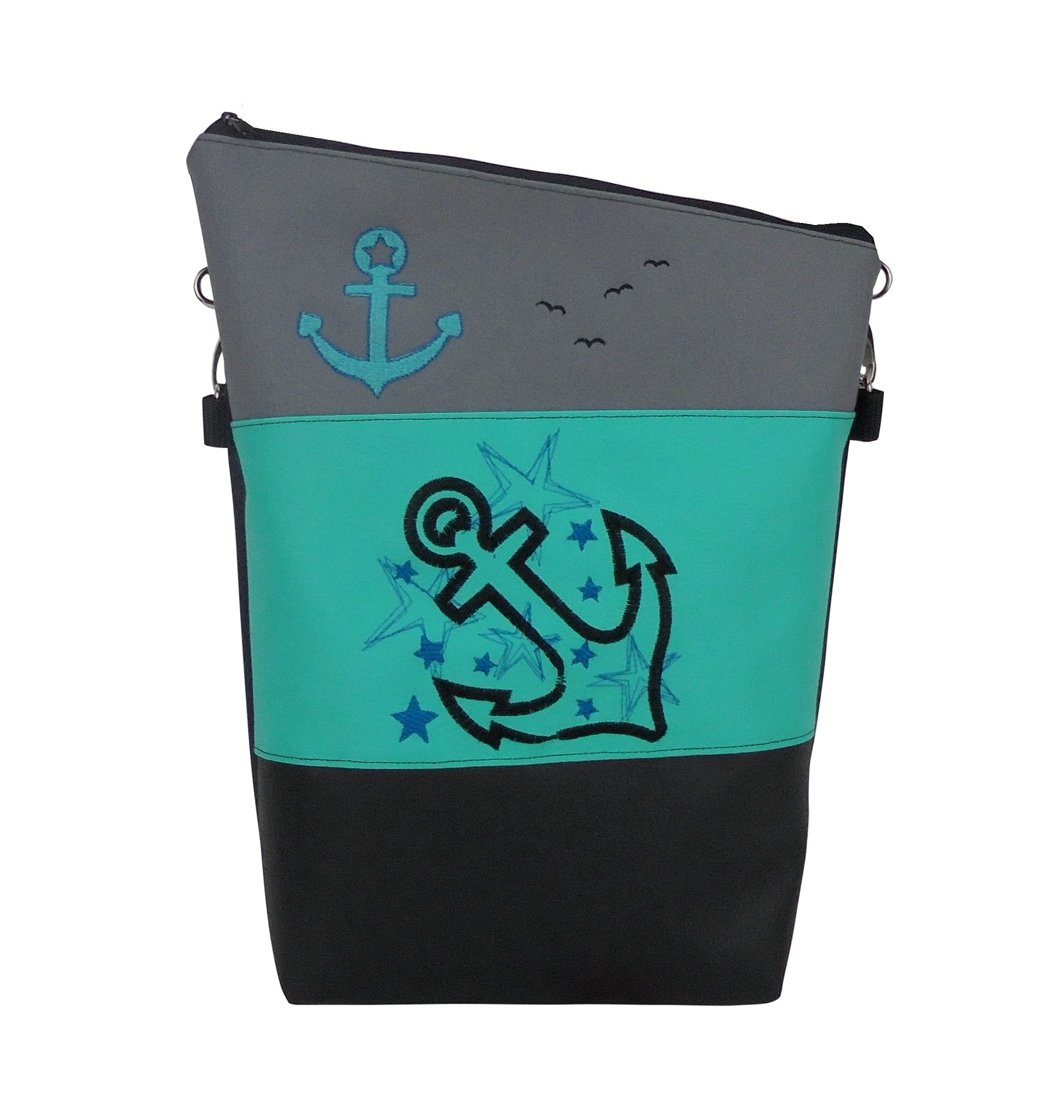 HANDMADE ☆ ANKER Handtasche + Portemonnaie Geldbeutel Umhängetasche Geldbörse Handmade Maritim Sterne