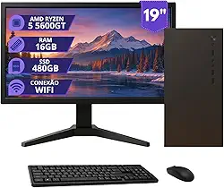Computador Completo MRPC Ryzen 5 5600GT 16GB RAM SSD 480GB Gráficos Radeon Vega Monitor 19' LED HDMI