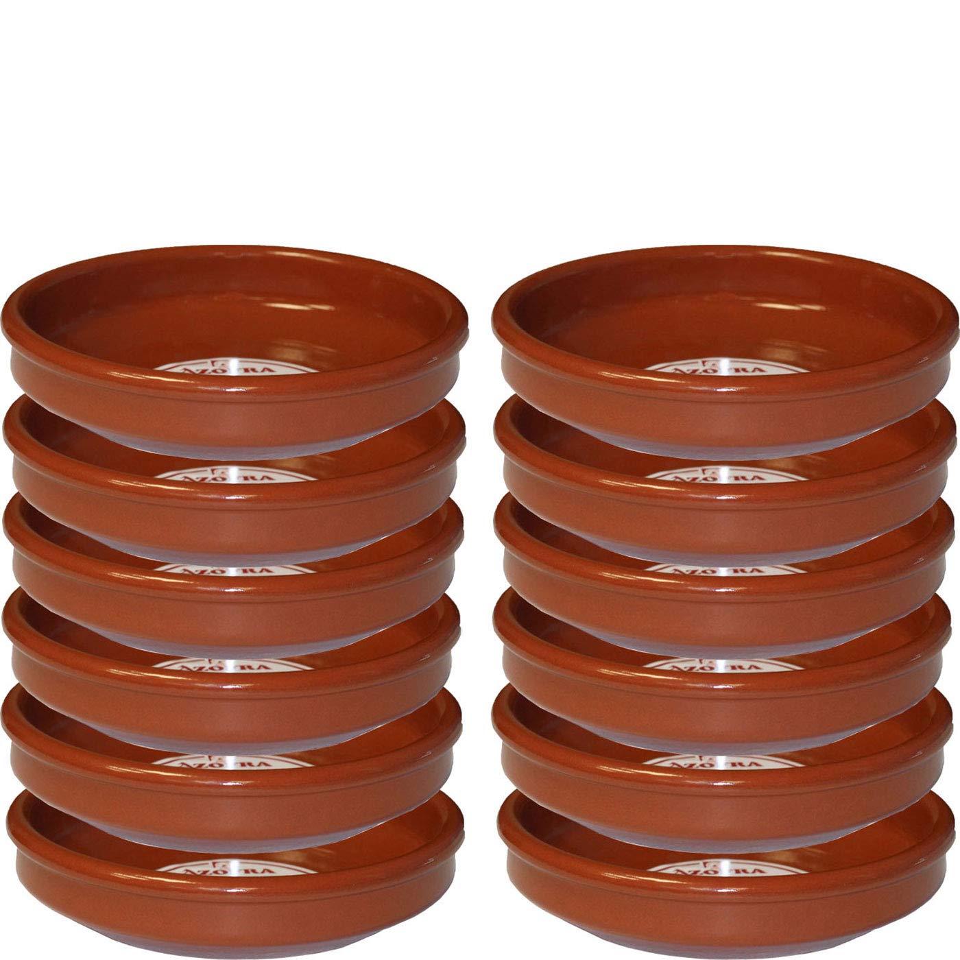 Pack de 12 cazuelas redondas de barro, diámetro exterior 22.5 cm, diámetro interior 20.4 cm, aptas para vitro y horno