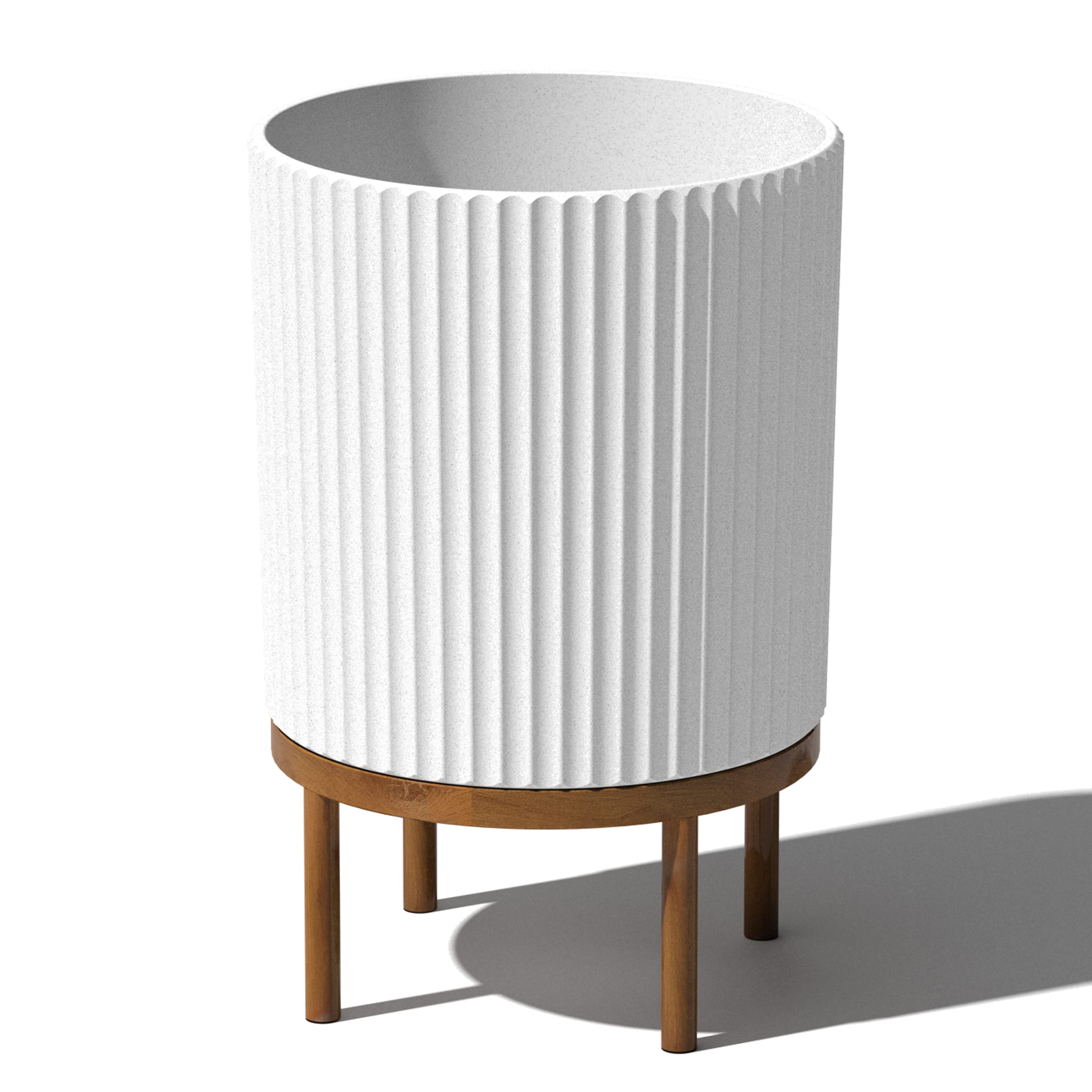 Veradek  Veradek Demi 16 in. Raised with Stand Round White Plastic Planter with Brown Stand DMSTV16WBR