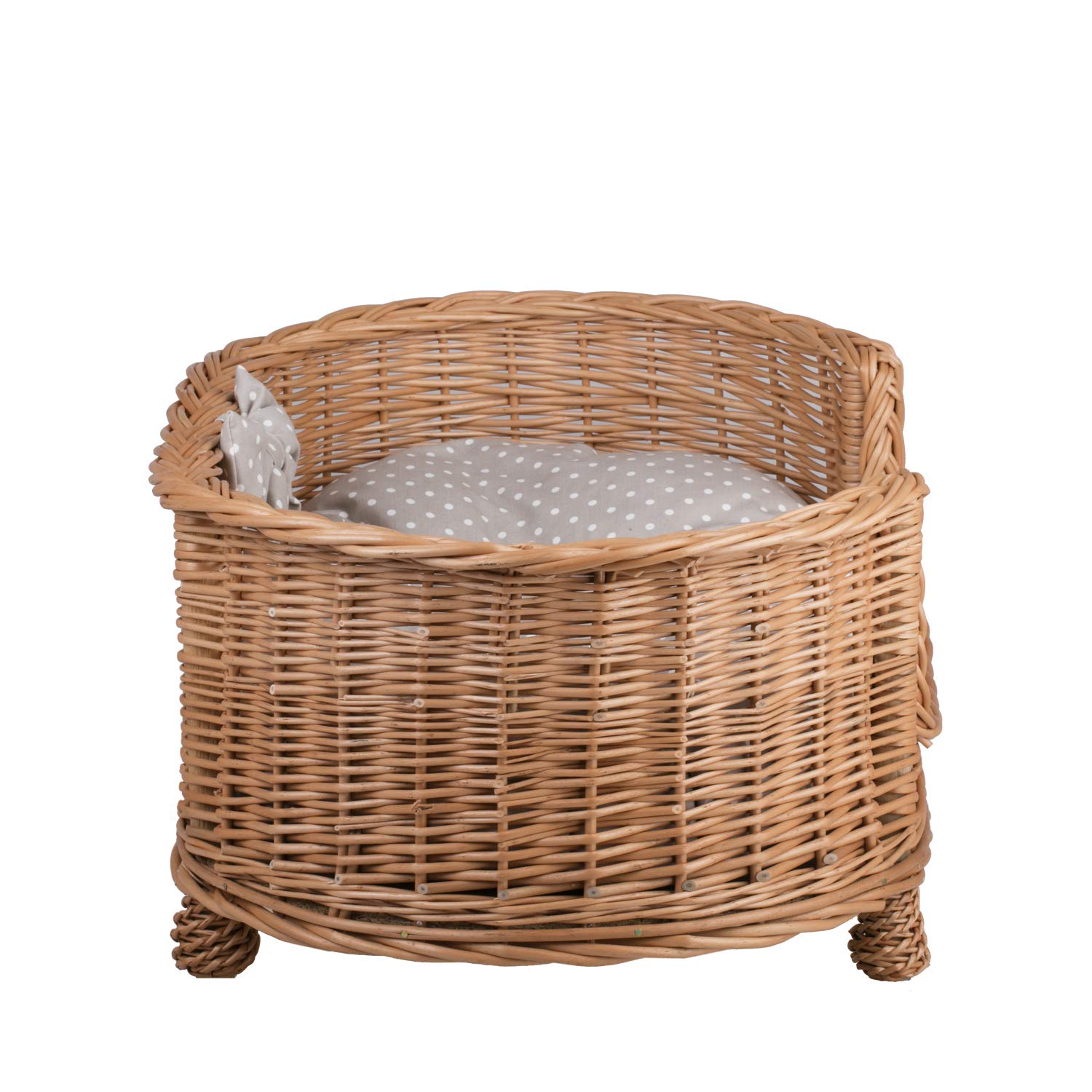 Canape,Corbeille,Niche, Panier Ovale en Osier Naturel avec Joli Cousin (L, Beige-Pois)