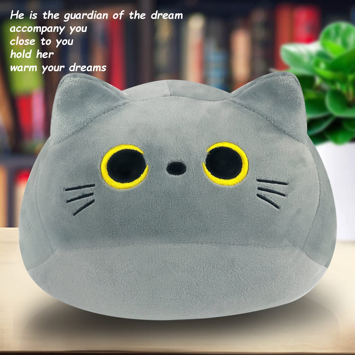 Peluche Cuscino Arredo, Kawaii Gatto Sdraiato Peluche Giocattoli Bambola Giocattolo, Gatto Cartone Animato Cuscino Decorativo, Peluche Ripiene Nero(600g)