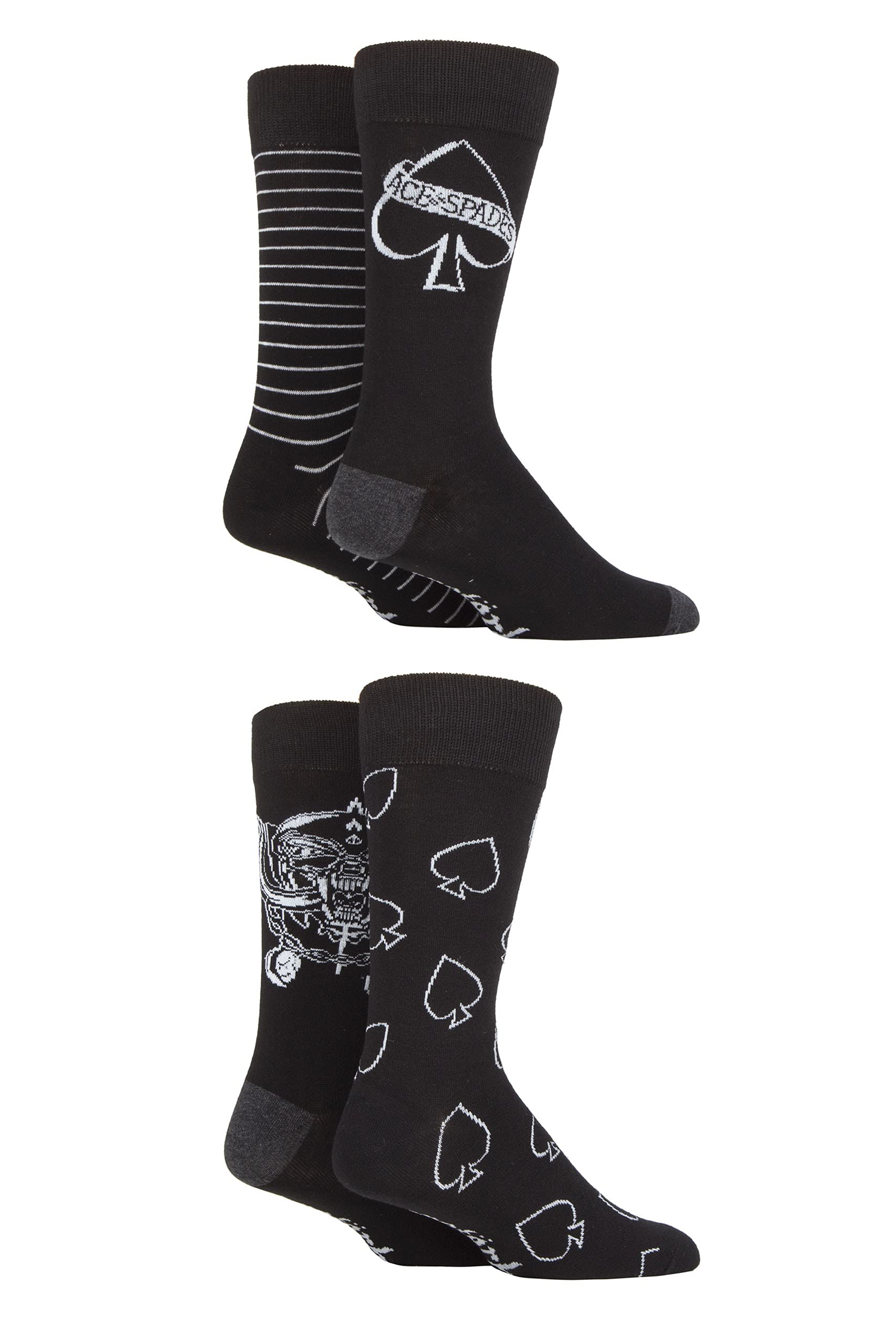 Men’s Motorhead Exclusive Rock and Heavy Metal Gift Boxed Cotton Socks Pack of 4 Assorted Fun Designs in Sizes 6-11 and 12-14