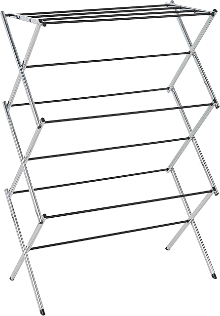 Amazon Basics Foldable Laundry Rack for Air Drying Clothing - 41.8" x 29.5" x 14.5", Chrome