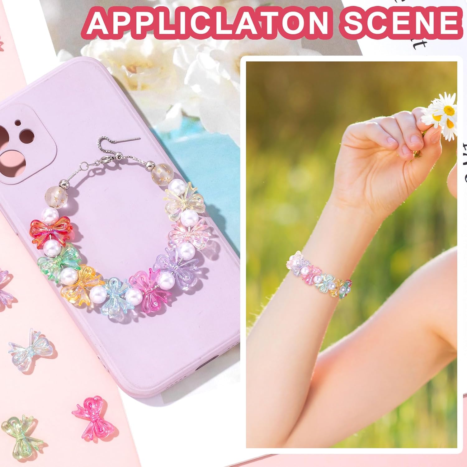 200pcs Colorful Bow Beads 18x14mm 3D Cute Acrylic Beadable Bowknot Aesthetic Charms Bulk Supplies for Pens Keychain Bracelet Necklace Earring Jewelry Making DIY Crafts - 8 Colors - Image 4