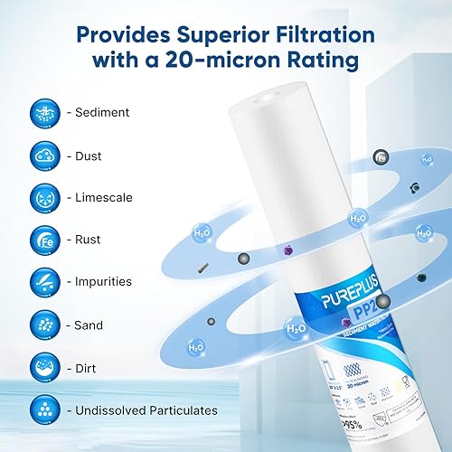 Miniatura 5 de PUREPLUS Filtro de agua para toda la casa de sedimentos de 20 micrones, 20 x 2.5 pulgadas, prefiltración de sedimentos de 20 pulgadas, cartucho de
