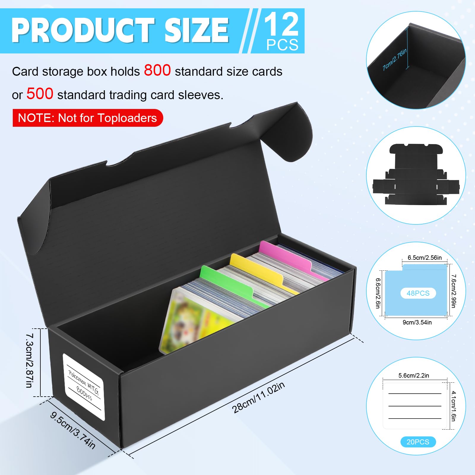 HIMOMO 12 Pezzi Scatole Porta Carte Collezionabili, Box Porta Mazzo per Carte MTG Contiene 9500+ Carte, Con 72 Divisori e 3 etichette Porta Carte per TCG,MTG,PTCG Carte (Contiene 9500+ Carte)