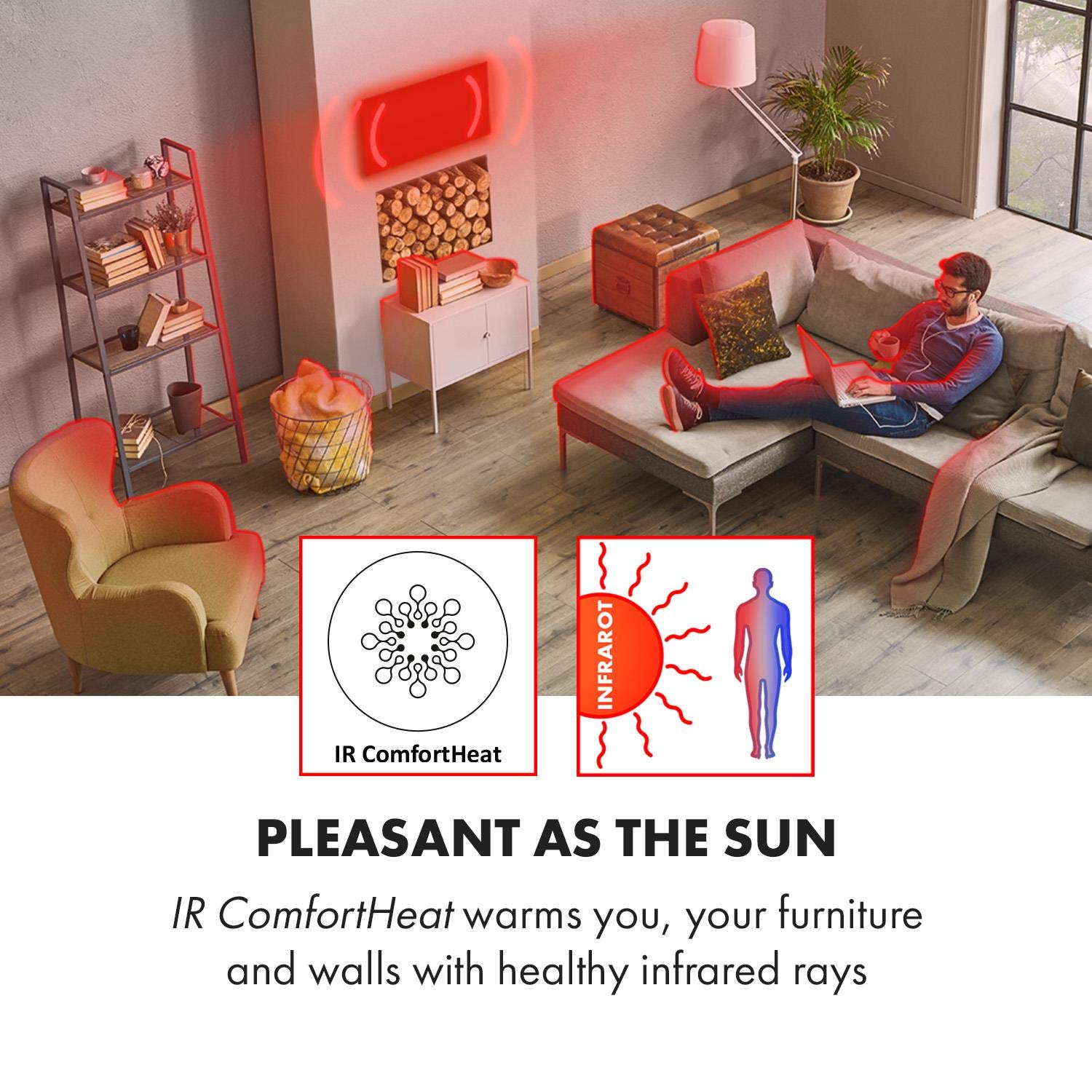 Klarstein Riscaldamento a infrarossi con termostato, 350 W, riscaldamento elettrico intelligente a infrarossi, per montaggio a parete, IR con controllo app IoT/WiFi, radiatore per ambienti umidi,