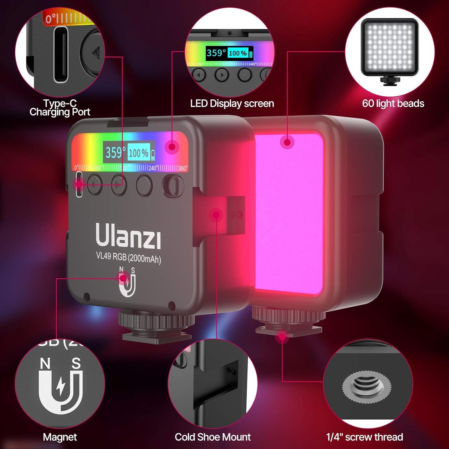 ULANZI VL49 RGB Video Light features diagram