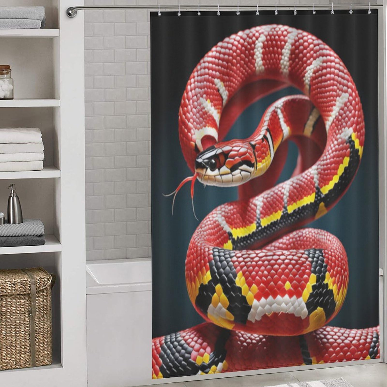 Rideau de douche serpent en tissu polyester haut de gamme 152x183 cm avec anneaux