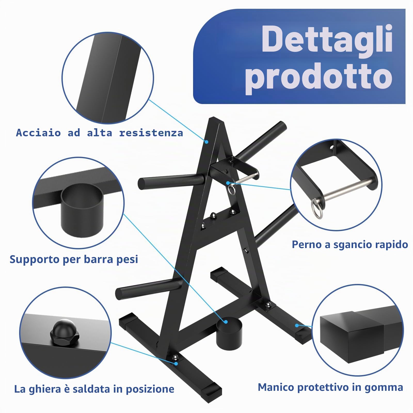 Albero per pesi con telaio ad A per dischi olimpici da 2,5 cm, può contenere 136 kg, supporto per manubri e palestra domestica, per organizzare l'area di allenamento