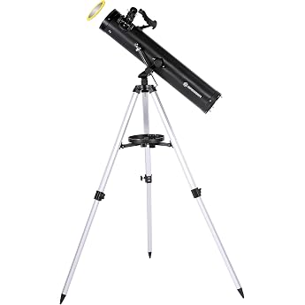 Bresser Venus 76/700 Azimuthal Mirror Telescope with Smartphone Camera Adapter and High-Quality Lens Sun Filter, Includes Tri