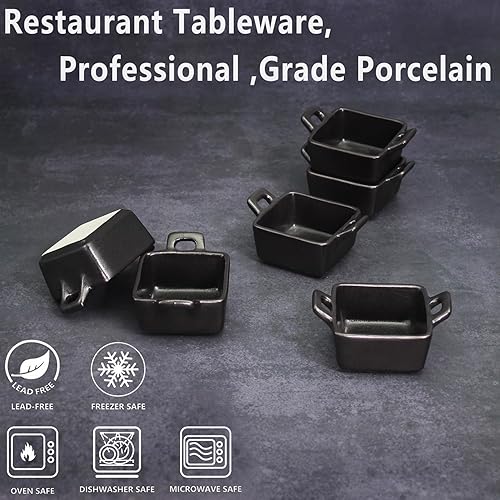 Miniatura 3 de Creme Brulee - Cuencos cuadrados de cerámica  Mini tazas de natillas de 5 onzas, cuencos seguros para horno, platos de soufflé para hornear, cazuela