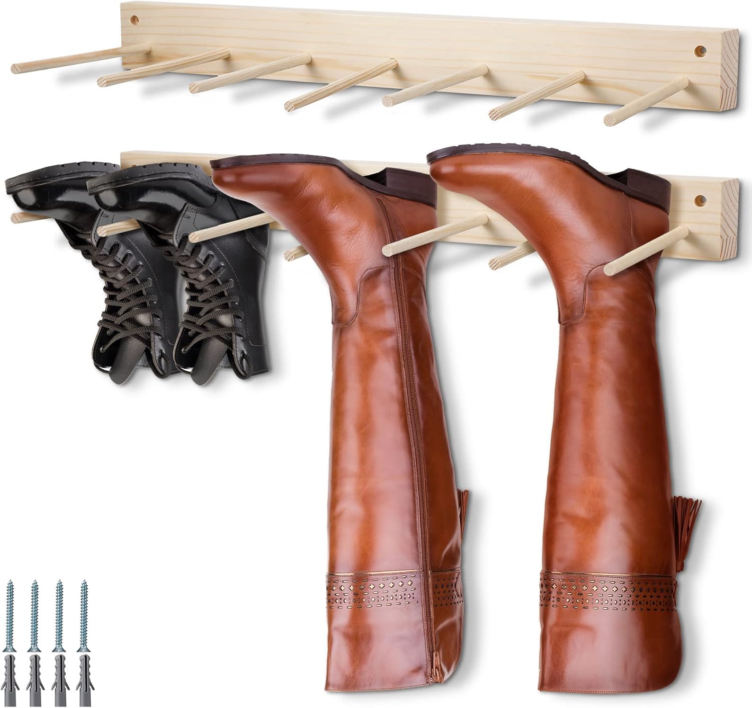 Bamboo Wall Mounted Boot Rack Organizer Tall Boots Shoe