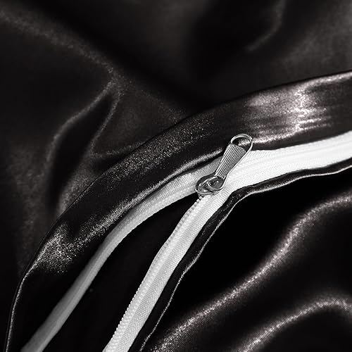 Miniatura 5 de Horbaunal Juego de funda de edredón de satén de 5 piezas, tamaño King, funda de edredón negra con lazos en las esquinas y cierre de cremallera,