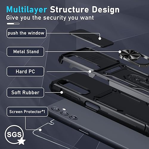 Miniatura 4 de Janmitta Funda compatible con Galaxy A23 5G4G, cubierta de lente de cámara deslizante integrada + protector de pantalla, resistente a prueba de