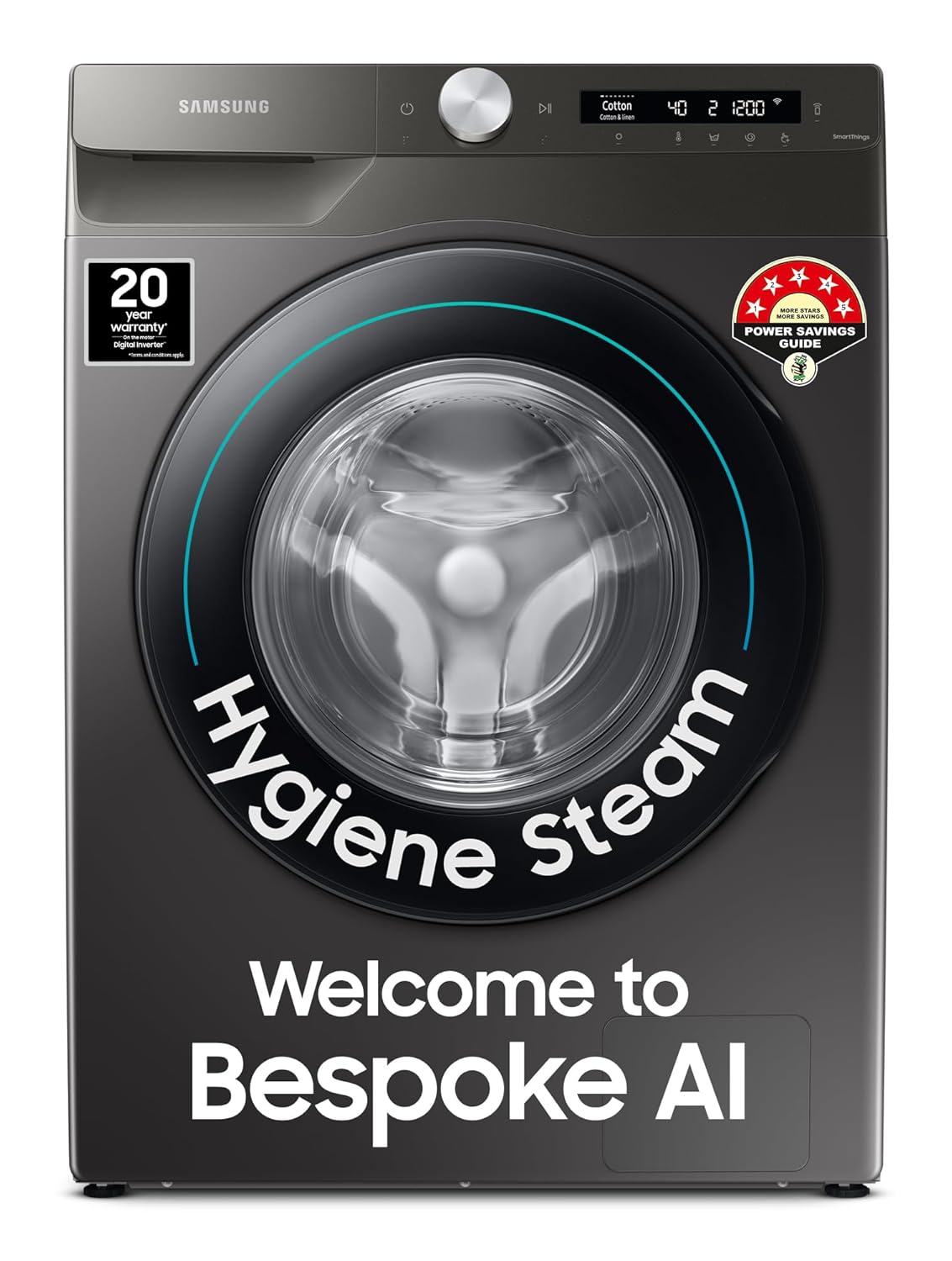 Samsung 7 kg, 5 Star, AI Control, Wi-Fi, Digital Inverter, Motor, Fully-Automatic Front Load Washing Machine (WW70T502NAN1TL, Hygiene Steam, Inox) Samsung 7 kg, 5 Star, AI Control, Wi-Fi, Digital Inverter, Motor, Fully-Automatic Front Load Washing Machine (WW70T502NAN1TL, Hygiene Steam, Inox)