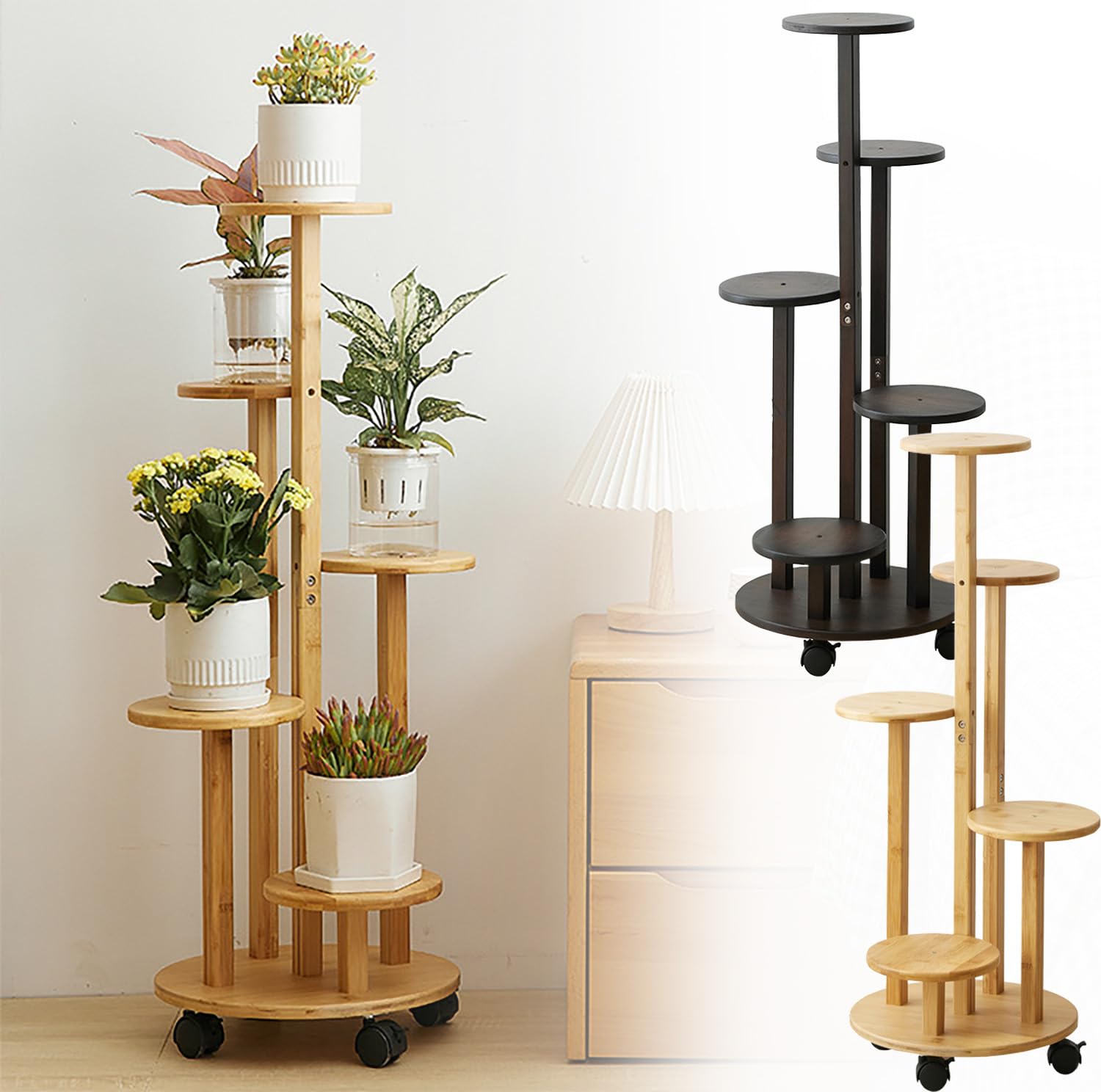 Amazon | ANAMI フラワースタンド 竹素材 キャスター付き 5段 90x33cm