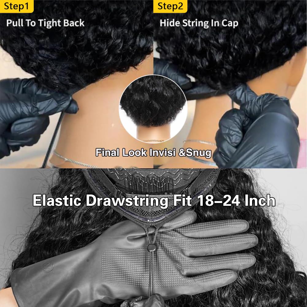 7x5 Deep Wave Glueless Wigs Human Hair Pre Plucked Pre Cut HD Lace 200% Density 7x5 Deep Wave Lace Front Wigs Human Hair 26 Inch Curly Wear and Go Drawstring Wig for Women Beginner Friendly - Image 5