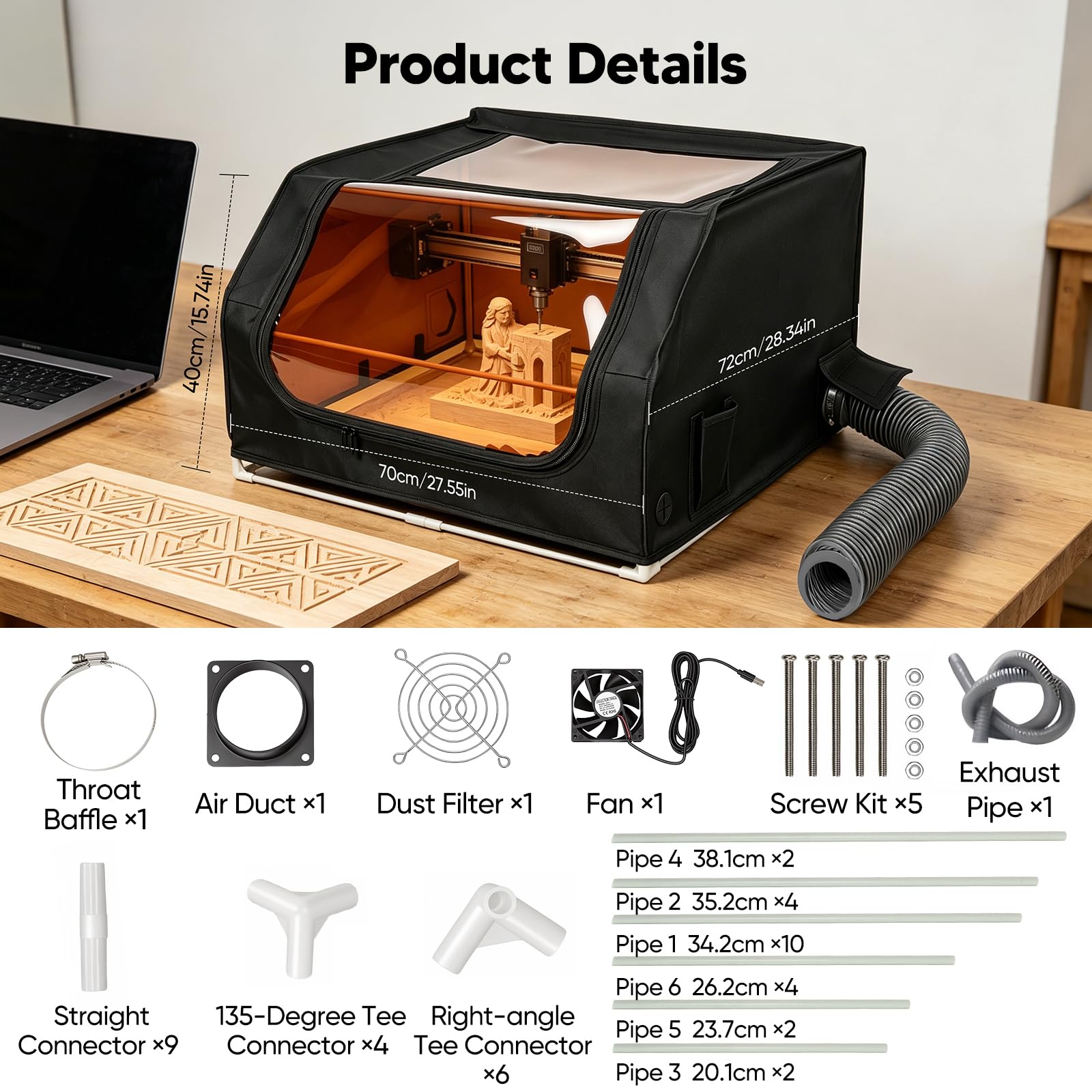 Carcasa Para Grabado Láser, Carcasa Para Impresora 3D Para Grabador De 720 X 700 X 400 Mm Plegable Con Extractor Y Conducto Para La Mayoría De Las Máquinas De Corte Láser