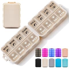 Foldable Weekly Pill Organizer 2 Times a Day with 2 Extra Compartments Clear Printed Labels - Portable 7
