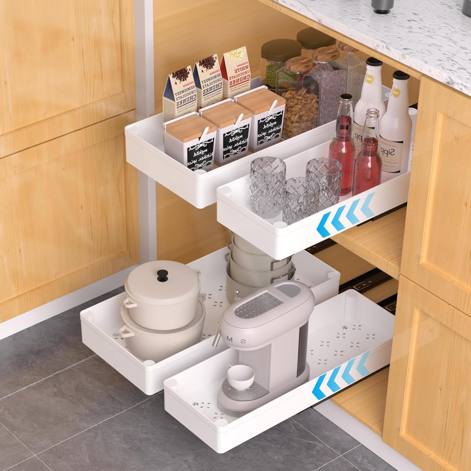 Zstar Cassetto estraibile da cucina, cassetto telescopico, organizer da cucina, armadietto da cucina, organizer per spezie, scaffale estraibile per cucina, dispensa e bagno, 13,5 W x 40 D x 5 cm