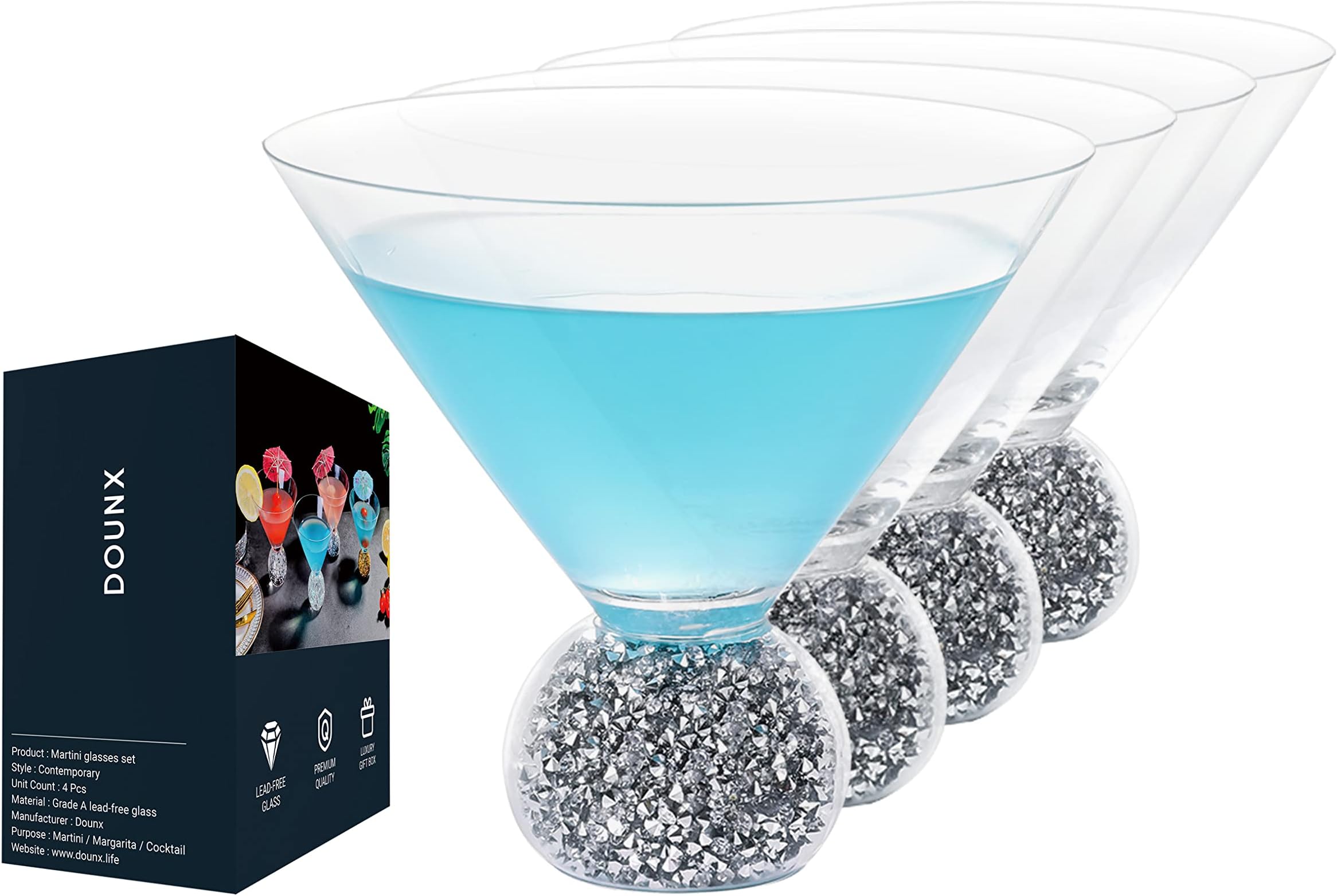 Diamond Collection 2 Piece Stemmed Martini Set