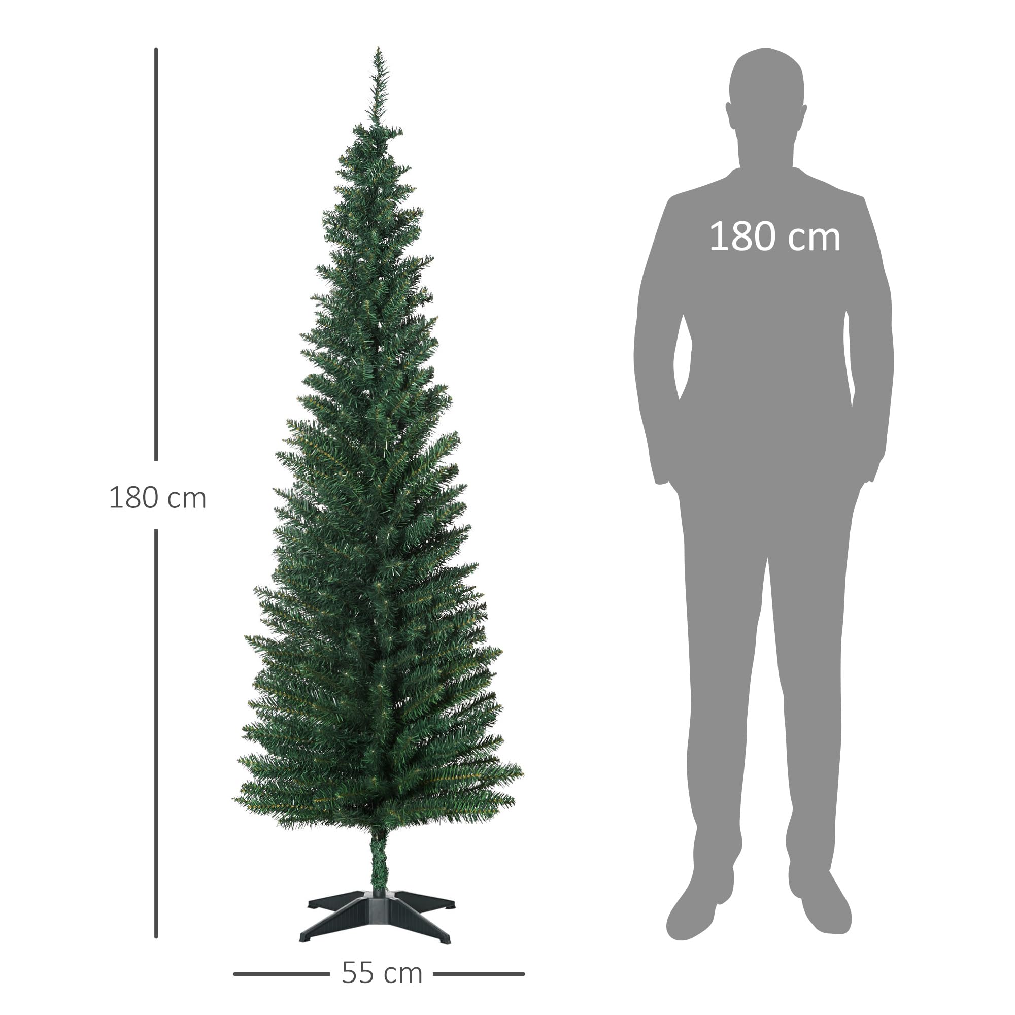 HOMCOM Alberi di Natale Artificiali Slim Set 2 390 Rami Ø55x180 cm Verde