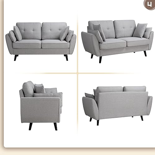 Miniatura 7 de Shintenchi Sofá biplaza de tela moderna de 63 pulgadas para sala de estar, asiento de 2 asientos con respaldo bajo y 4 almohadas, muebles para