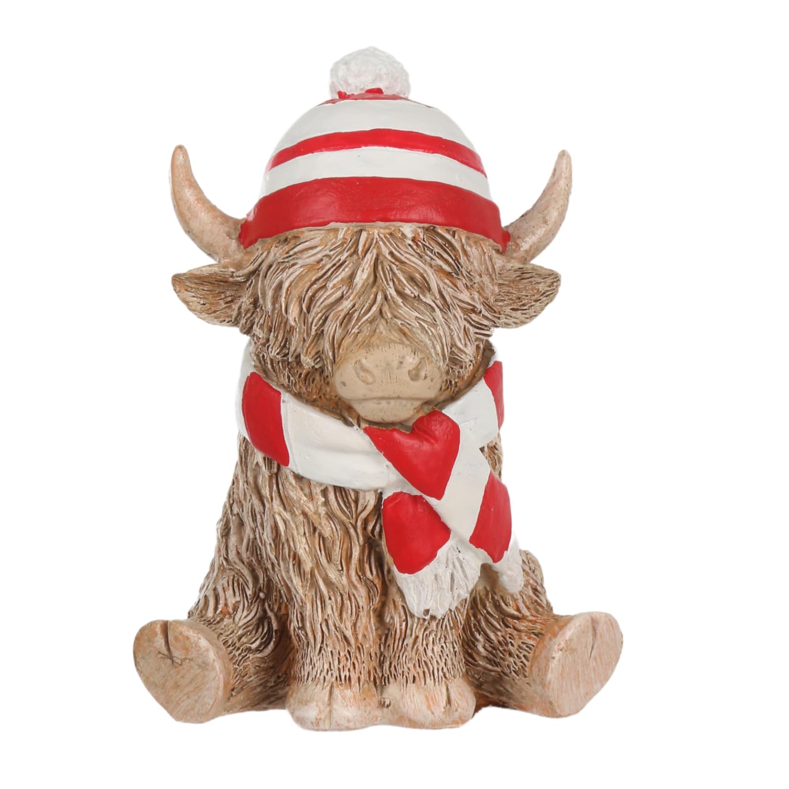 Lesser & Pavey Happy Highland, Highland Cow Scarf & Hat Figurines Statues For Home Decor, Likely Black Or Red