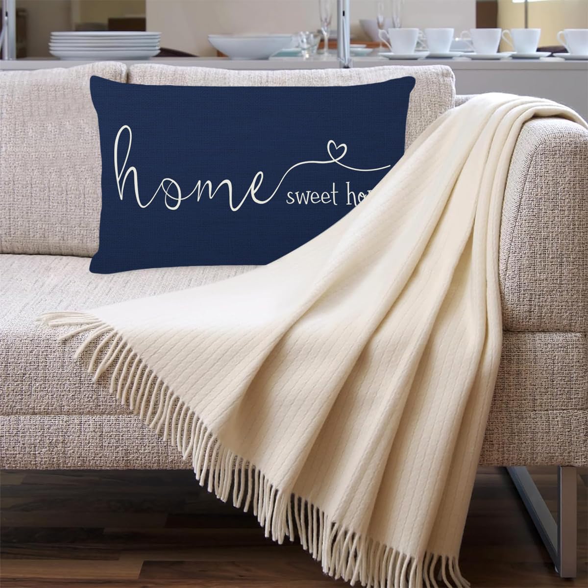 MFGNEH Home Sweet Home Quotes Farmhouse Pillow Covers 12x20 Inch,Farmhouse Decorative Lumbar Throw Pillow Case Cushion Cover,Housewarming Gift,Blue - Image 2