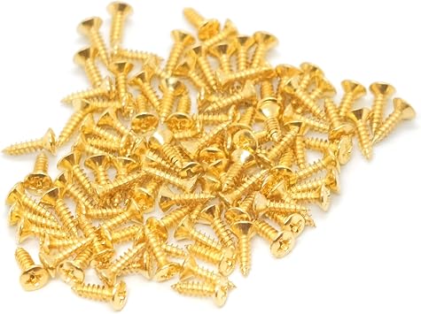 3MM Electric Guitar Bass Pickguard Screws Pick Guards Scratch Plate Mounting Screws for Fender Strat Tele SG LP Guitar Bass Replacement Gold 100 Pack