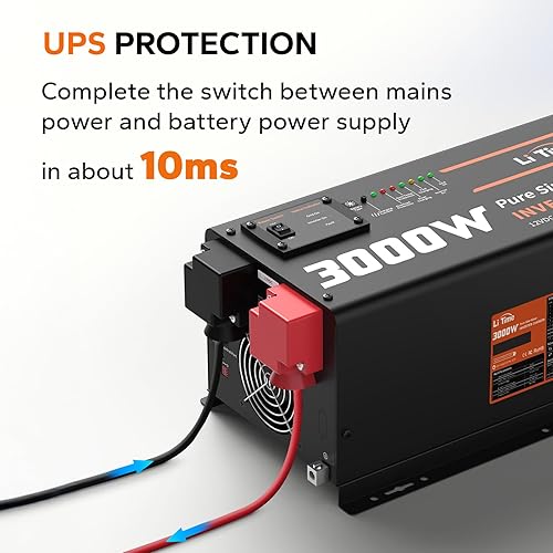 Miniatura 8 de LiTime 3000W Pure Sine Wave Inverter Charger, 12V DC to 120V AC Solar Controller, 9000W Peak Power, UPS Function, 5A - 45A Adjustable Current, LCD