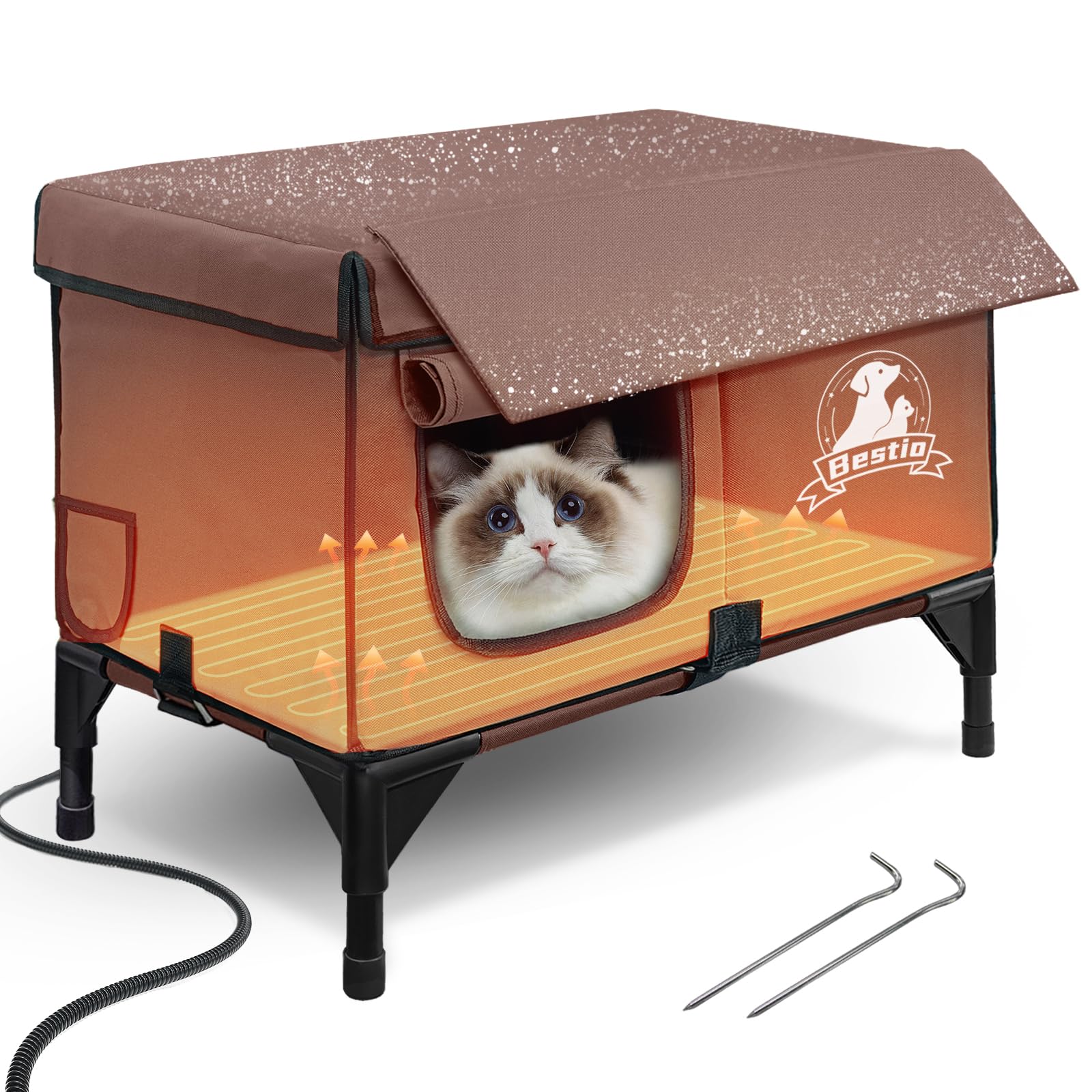Heated Cat Houses for Outside Cats,Elevated Base Cat-Attracting Eave Design,Feral Stray Shelter Waterproof in Winter Garage Yard Porch,Cat Heated