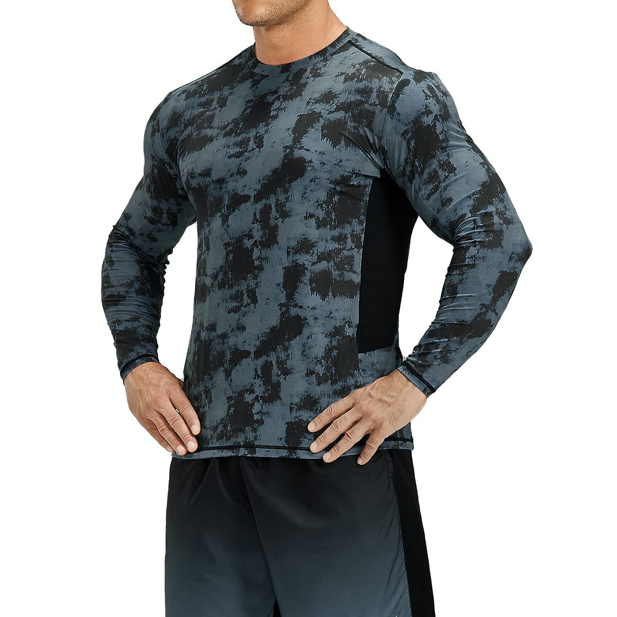 HUGE SPORTS Herren Kurzarm Splice Skins Rash Guard Shirt Sch