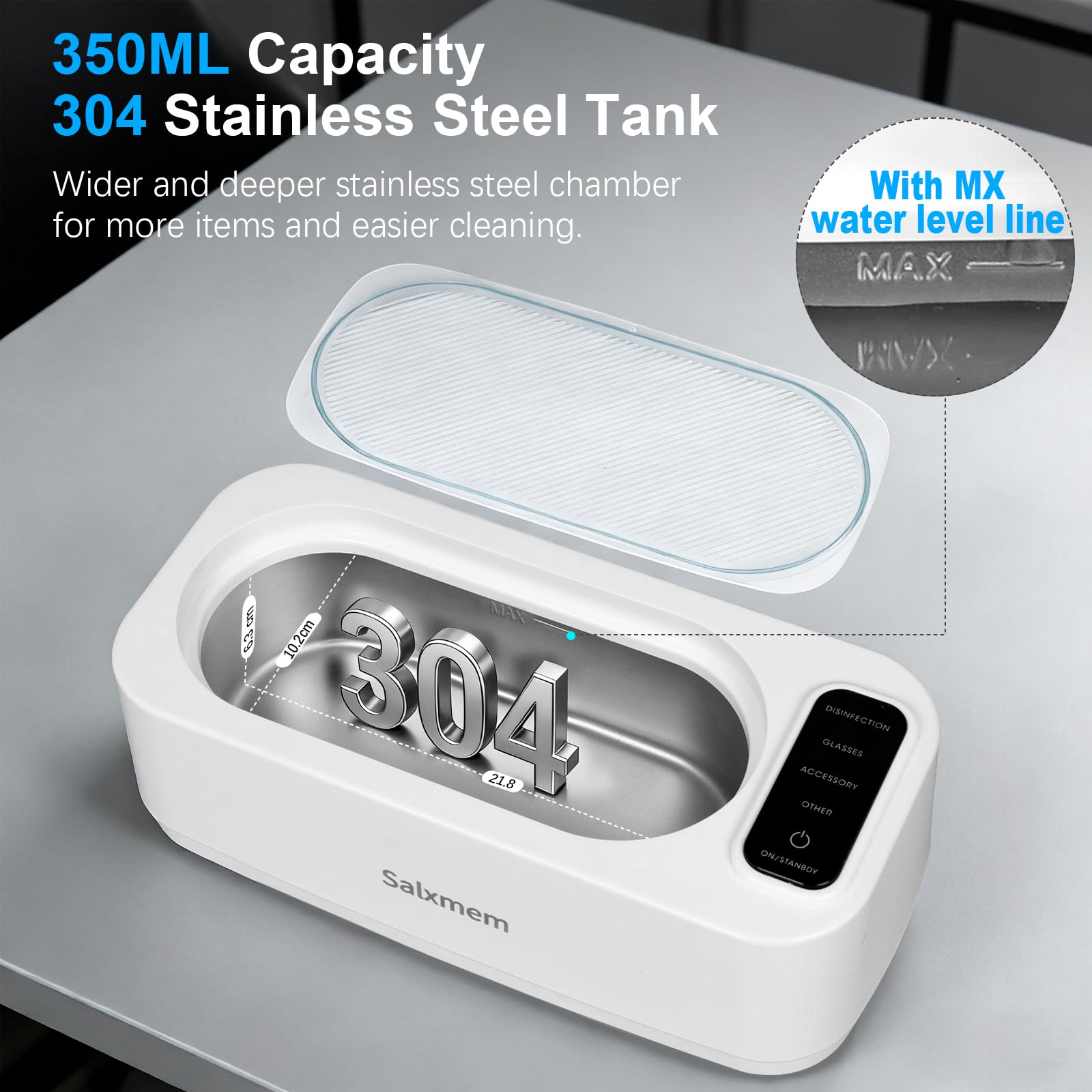 Limpiador ultrasónico de joyas, limpiador ultrasónico de 50 KHz, 350 ml, máquina limpiadora ultrasónica portátil con 3 modos de temporizador para retenedores, joyas, plata, gafas, dentaduras
