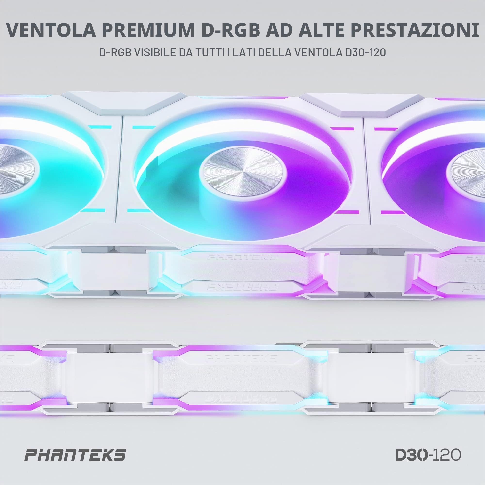 PHANTEKS D30 PWM Reverse Airflow D-RGB Lüfter - 120mm, bianco