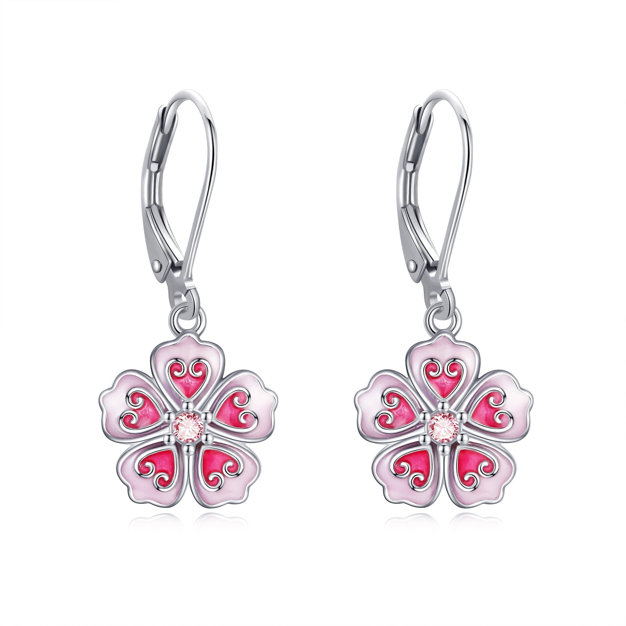 VONALA Kirschblüte/Rose Ohrringe für Frauen 925 Sterling Silber Blume Leverback Ohrringe Dangle Drop Blumenschmuck