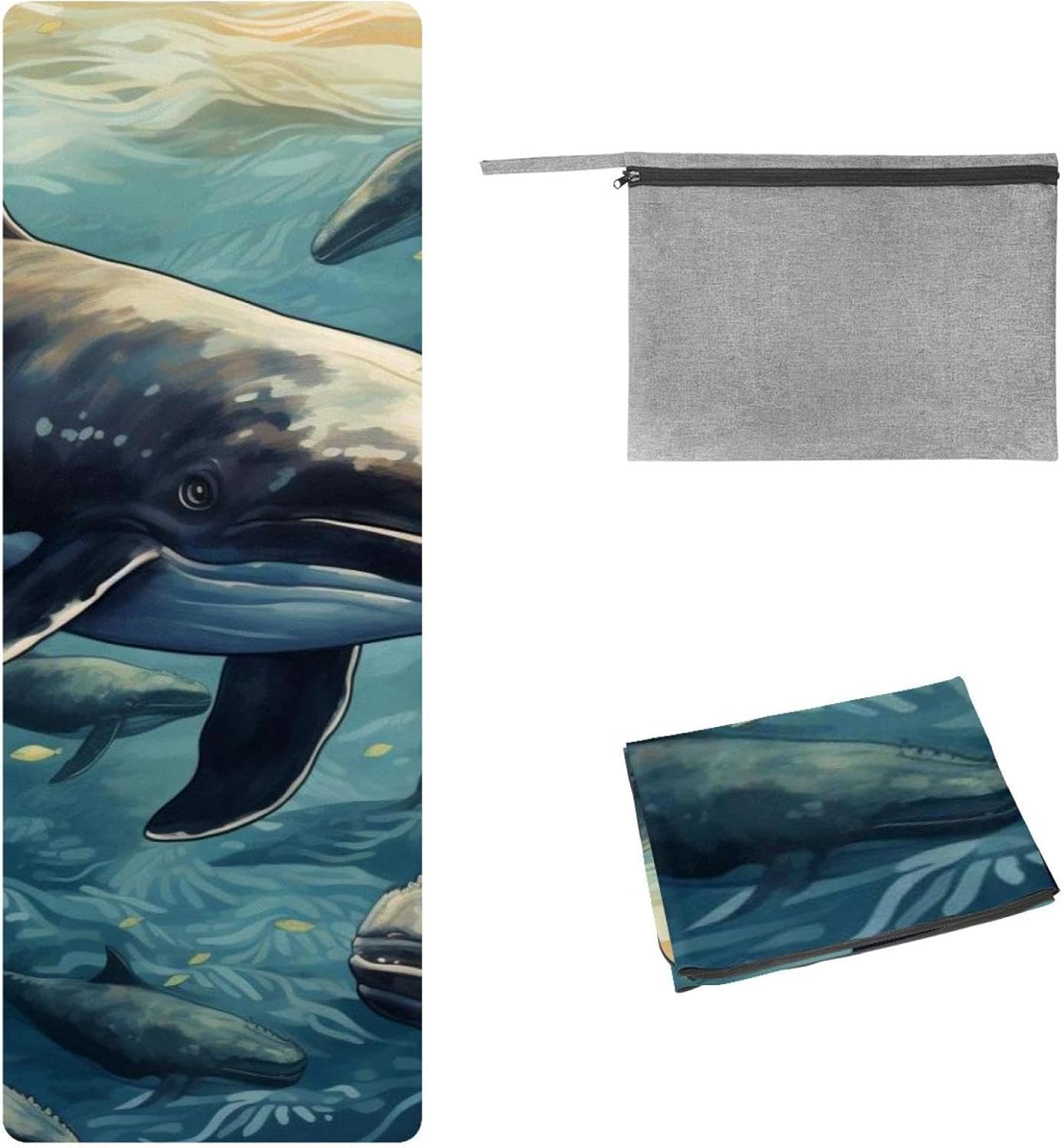 Yoga Towel, Whale Sea Pattern Non Slip Sweat Absorbent Hot Yoga Mat Towel for Hot Yoga, Pilates and Fitness - 72.8" x 26.8"