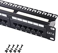 Vista 1 de Panel de conexiones Cable Matters de 24 puertos para montaje en rack o en pared de 19 pulgadas con barra de soporte, Panel de conexiones de red Cat6