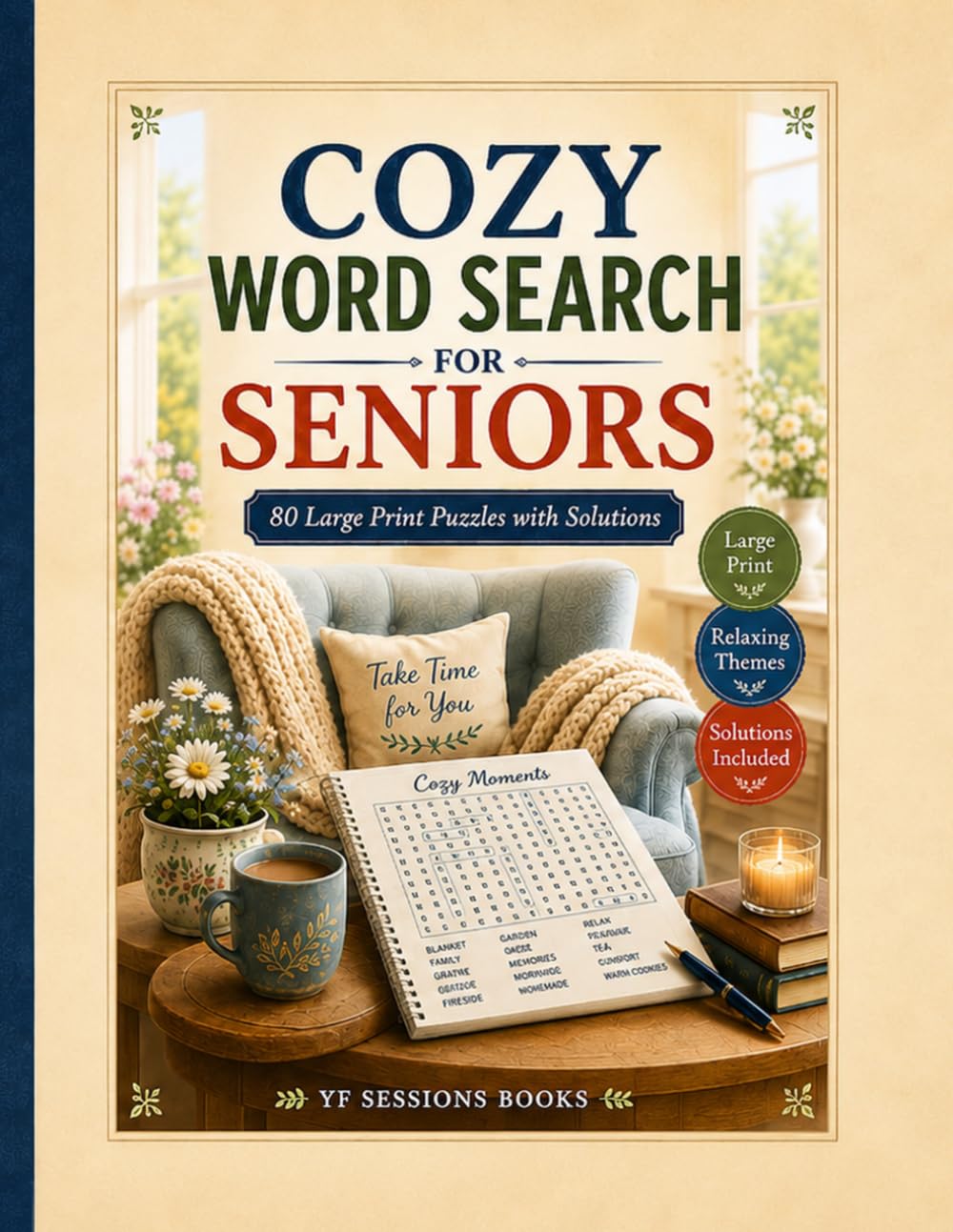 Cozy Word Search for Seniors: 80 Relaxing Puzzles with Solutions