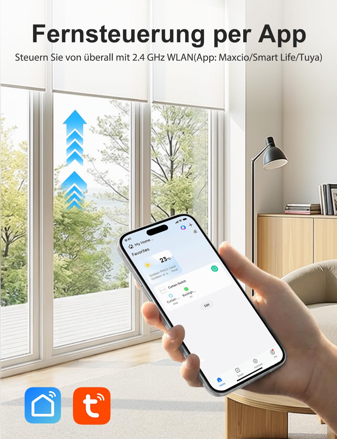 Maxcio Wlan Rolladenschalter, Rolladen Zeitschaltuhr Kompatibel mit Alexa & Google Home, Smart Schalter für Markise, Jalousie, Vorhang, WiFi Rolladensteuerung mit Timer- und Gruppenerstellung Weiß