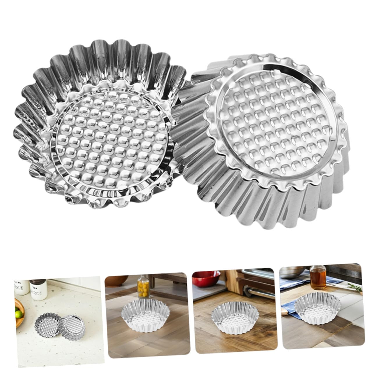 BESTYASH Moldes para Mini Tartaletas 30 Piezas de Acero Inoxidable | Borde Floral Ondulado, Color Plata, Uso Versátil en Horneado Comercial, Limpieza Sencilla y Desmolde Fácil