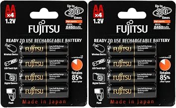 Fujitsu 8 Ready-to-use HR3UTHCEX AA Rechargeable Battery NiMH 1.2V Min. 2450mAh Made in Japan